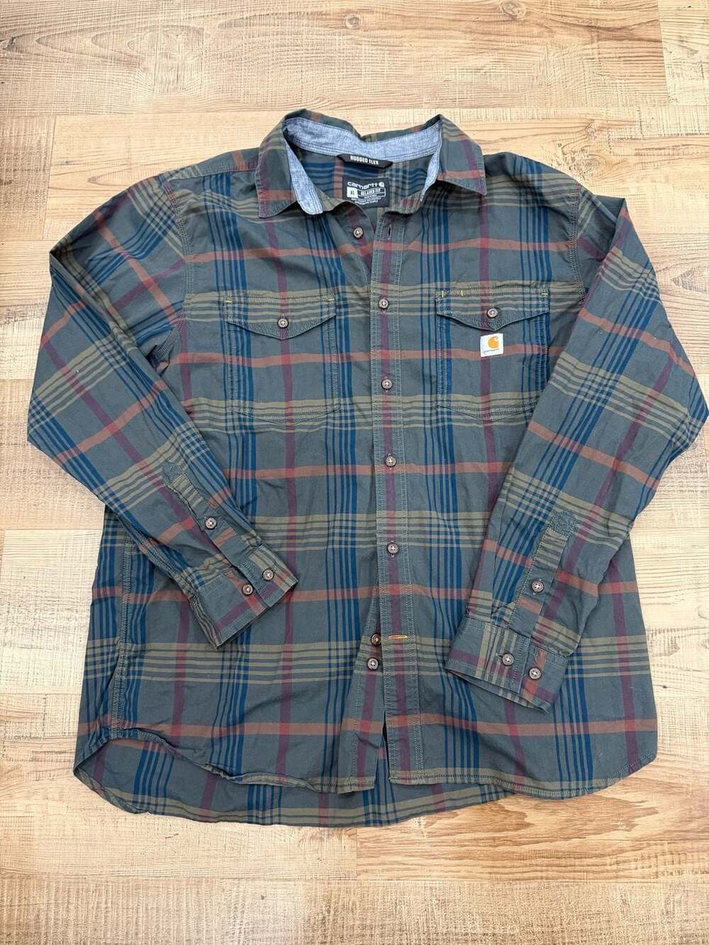 Carhartt Rugged Flex Relaxed Fit Plaid Shirt Size XL Green Long Sleeve